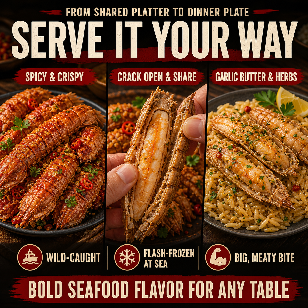 Wild-Caught Mantis Lobster Tails – P&D Garlic Butter & Herb Mantis-CU