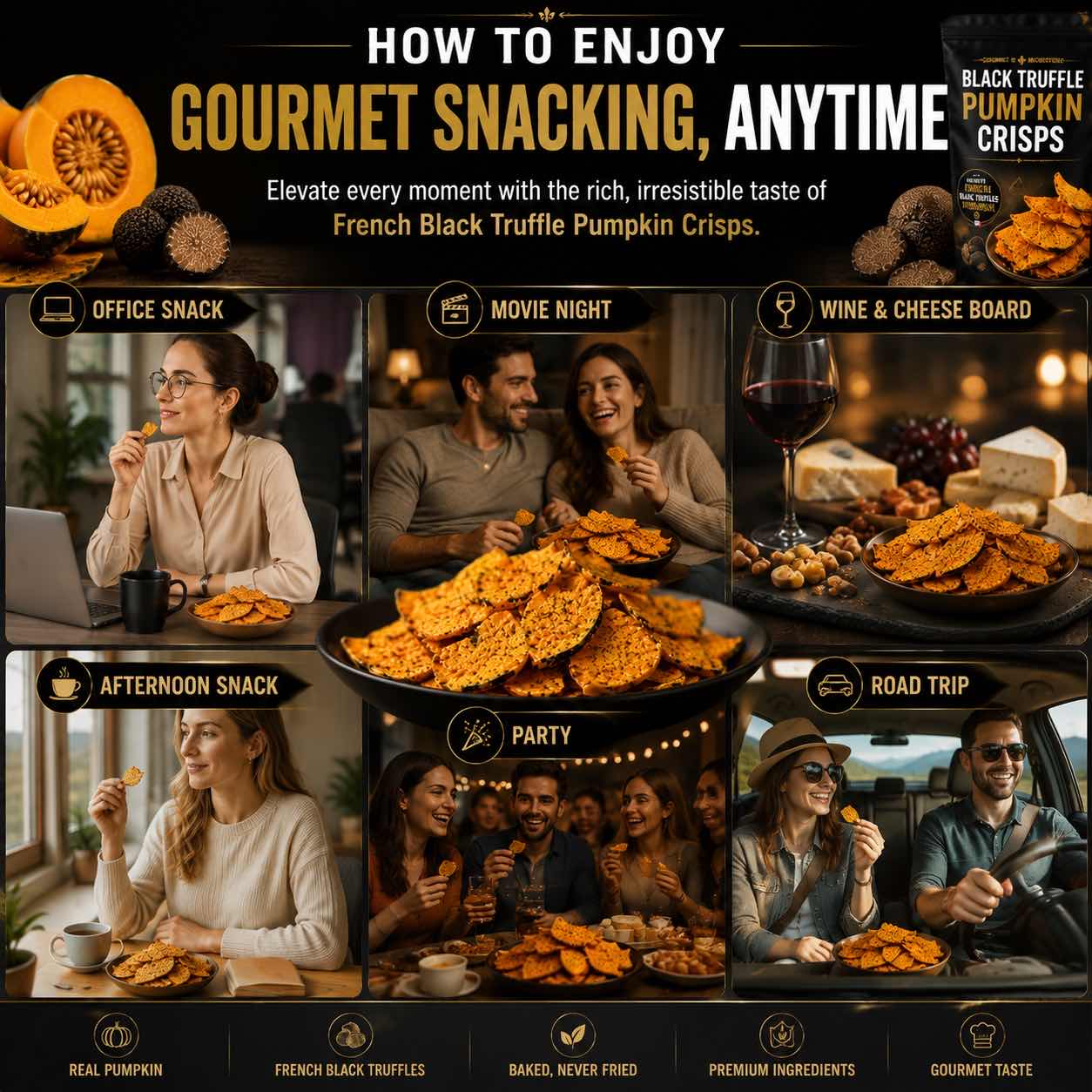French Black Truffle Pumpkin Crisps – Oven-Baked Gourmet Snack-CU
