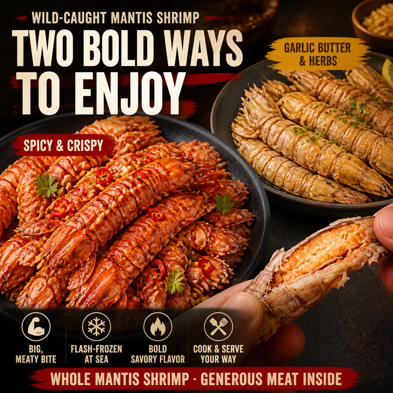 Wild-Caught Mantis Lobster Tails – P&D Garlic Butter & Herb Mantis-CU