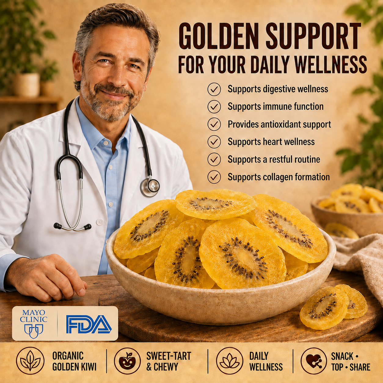 Organic Dried SunGold Kiwi | Sweet-Tart Golden Slices-CU