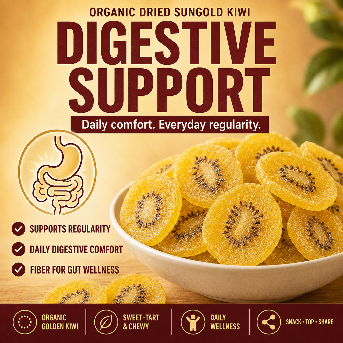 Organic Dried SunGold Kiwi | Sweet-Tart Golden Slices-CU