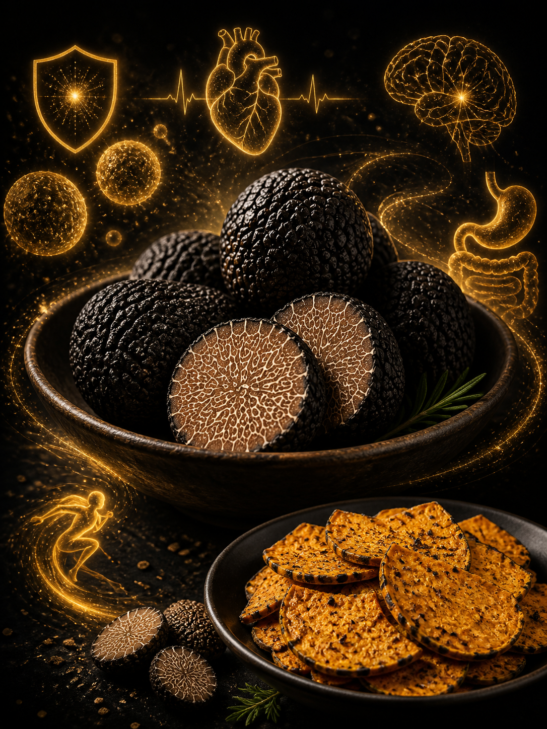 French black truffles with antioxidant heart brain digestive and immune wellness visuals